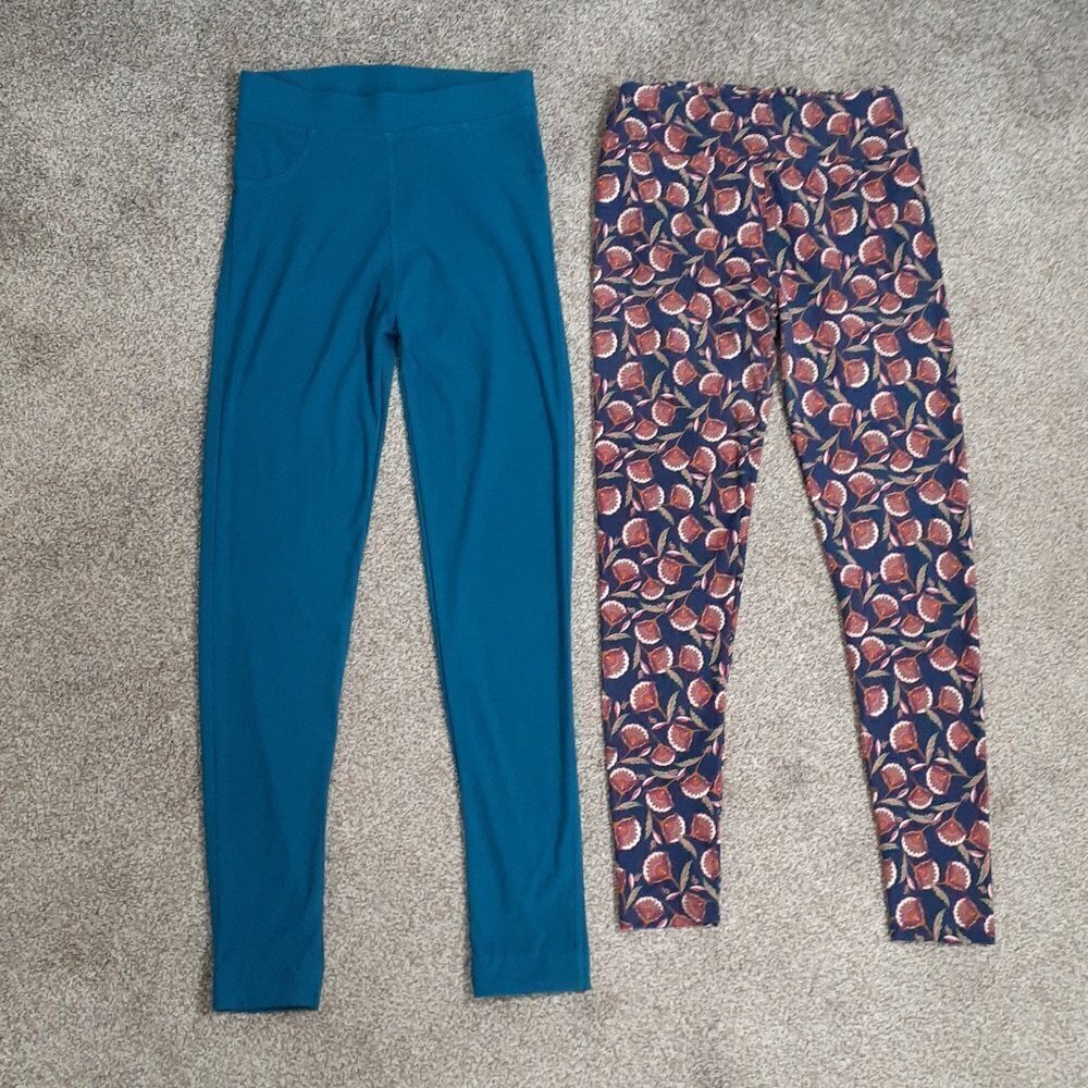 LOT OF 2 LEGGINGS LulaRoe (Multicolor) & Kathy (Teal); Both Size ONE SIZE